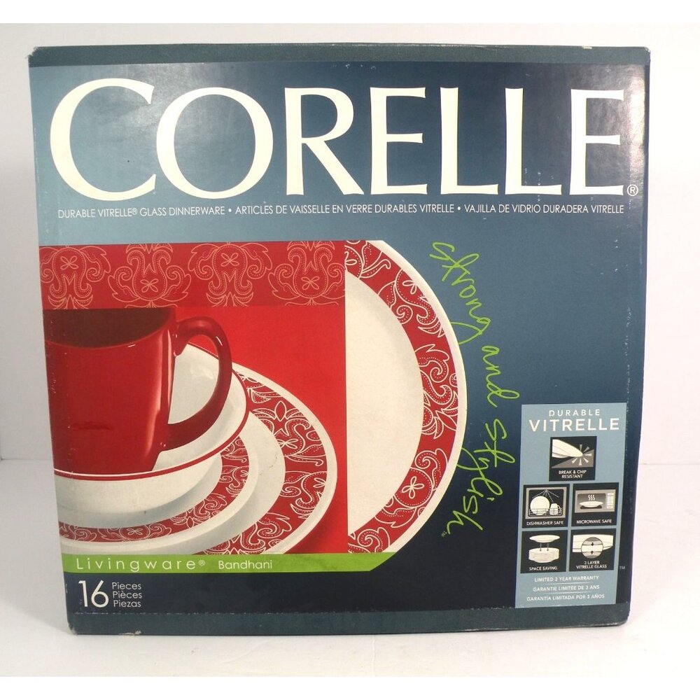 Corelle Livingware 16-Piece Dinnerware Set Bandhani Design Durable Vitrelle Glas